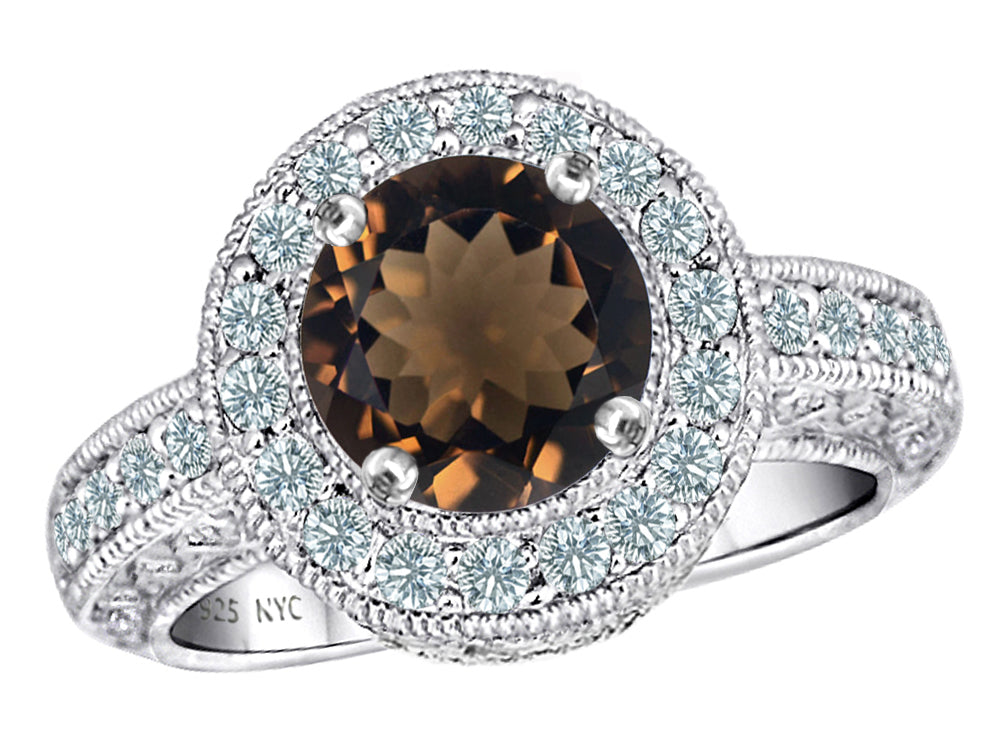 Star K Genuine 7mm Round Smoky Quartz Ring