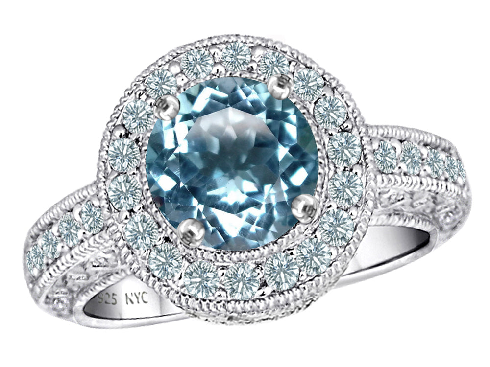 Star K 7mm Round Simulated Aquamarine Ring