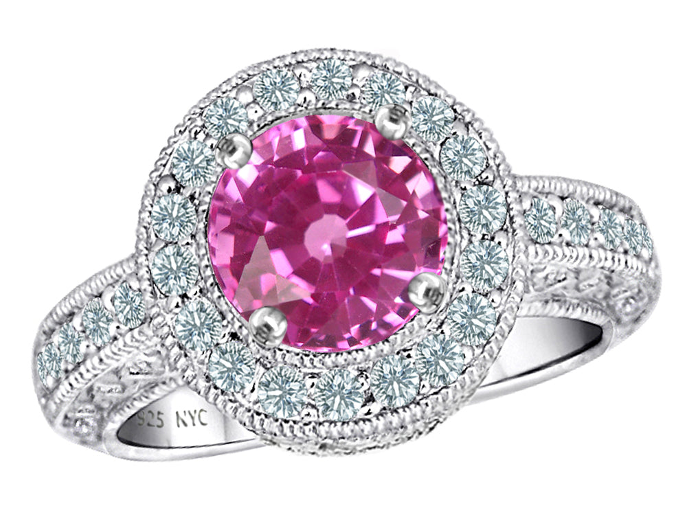 Star K 7mm Round Created Pink Sapphire Ring