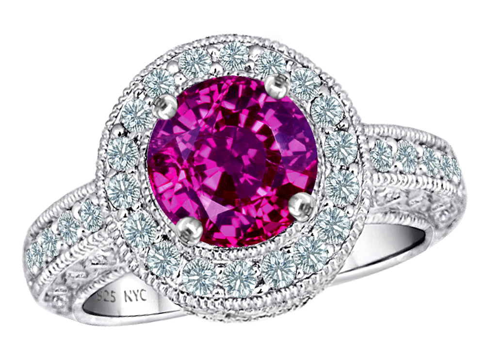 Star K 7mm Round Simulated Pink Tourmaline Ring