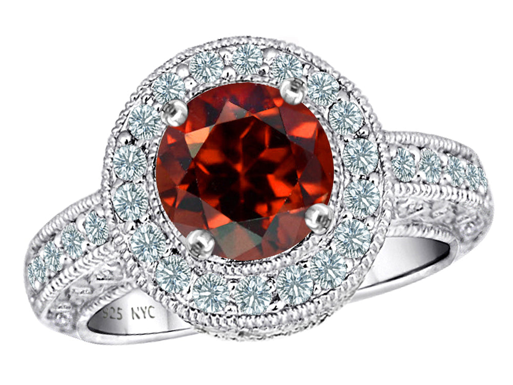 Star K 7mm Round Simulated Garnet Ring