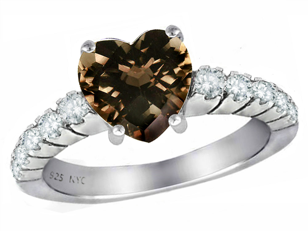Star K Genuine 8mm Heart Shape Smoky Quartz Ring