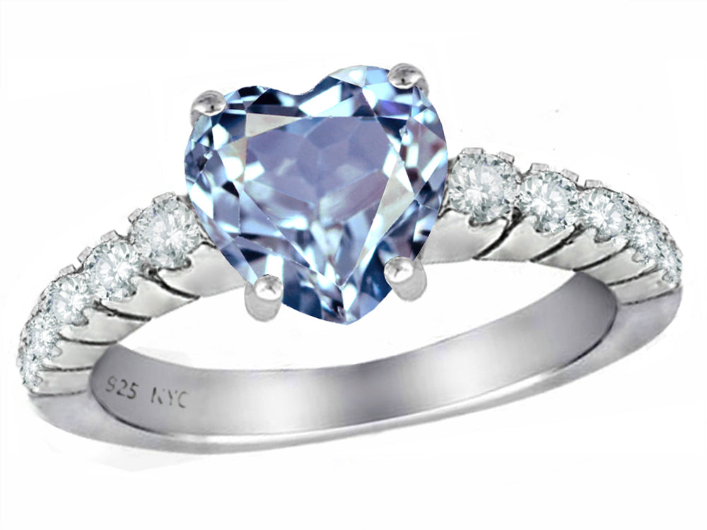 Star K 8mm Heart Shape Simulated Aquamarine Ring