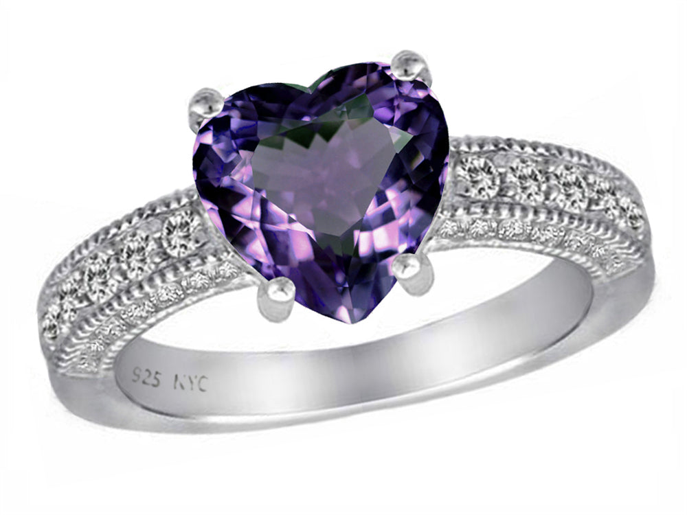 Star K 8mm Heart Shape Simulated Alexandrite Ring