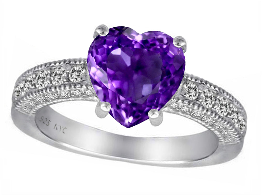 Star K 8mm Heart Shape Genuine Amethyst Ring
