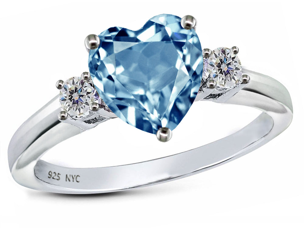 Star K 8mm Heart Shape Simulated Aquamarine Ring