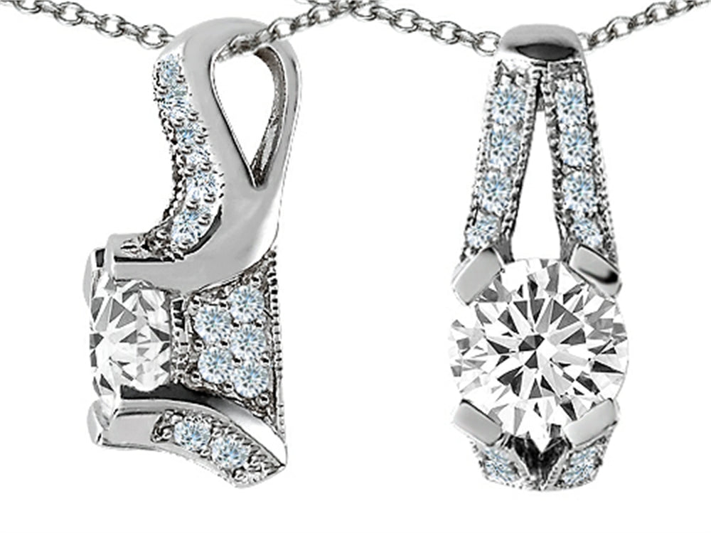 Star K 8mm Round White Topaz Designer Pendant Necklace