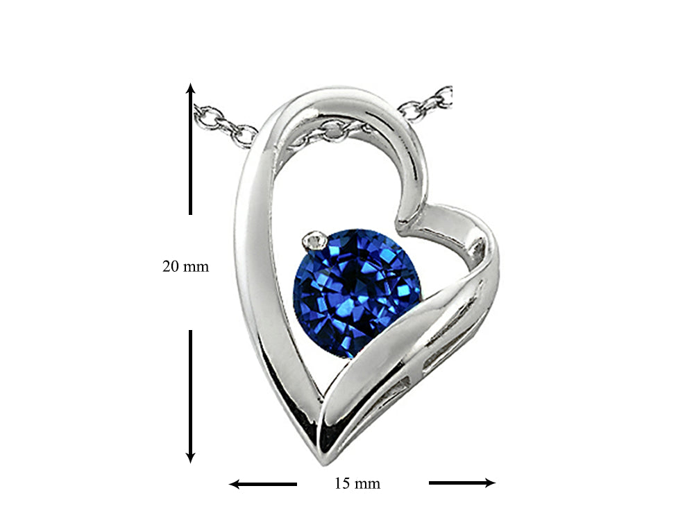 Star K 7mm Round Created Sapphire Heart Shape Pendant Necklace