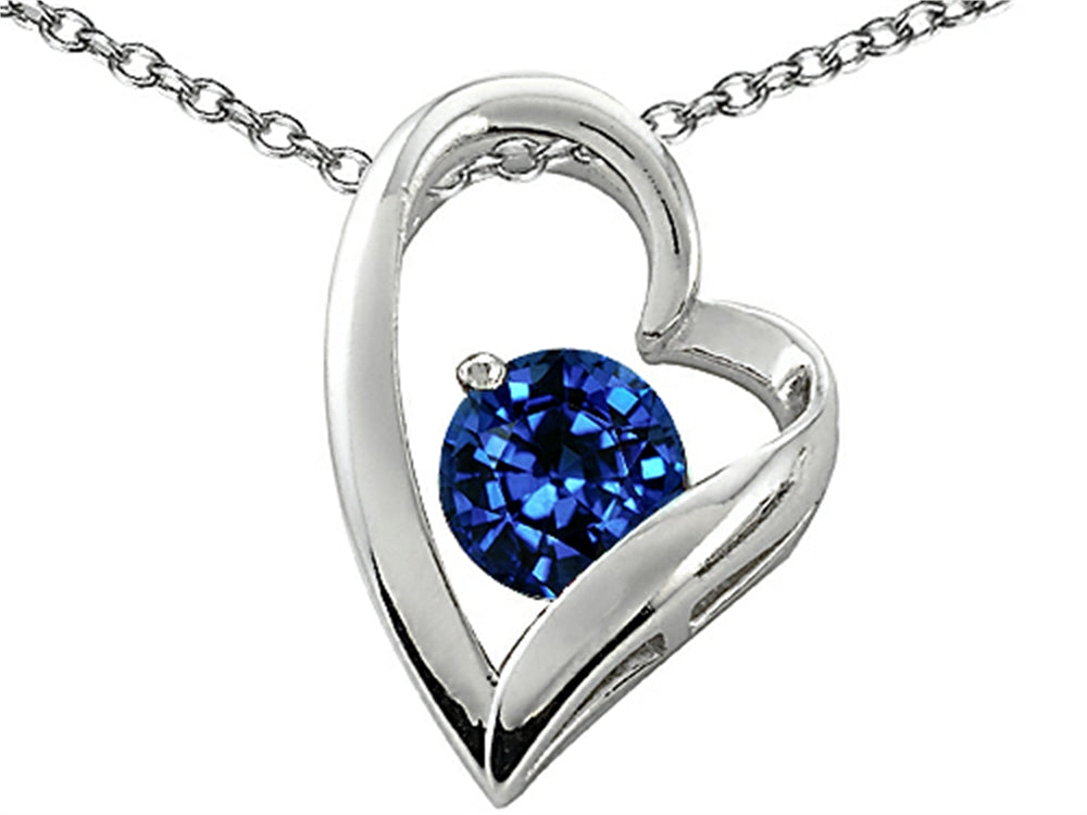 Star K 7mm Round Created Sapphire Heart Shape Pendant Necklace