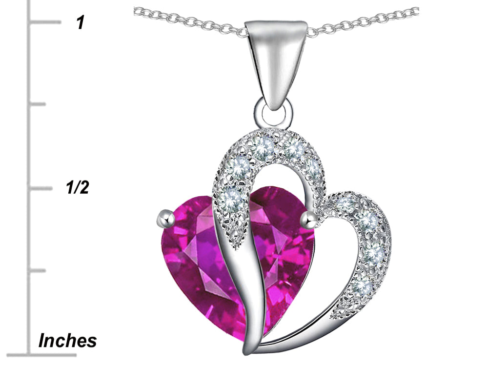 Star K Heart Shape 12mm Created Pink Sapphire Pendant Necklace
