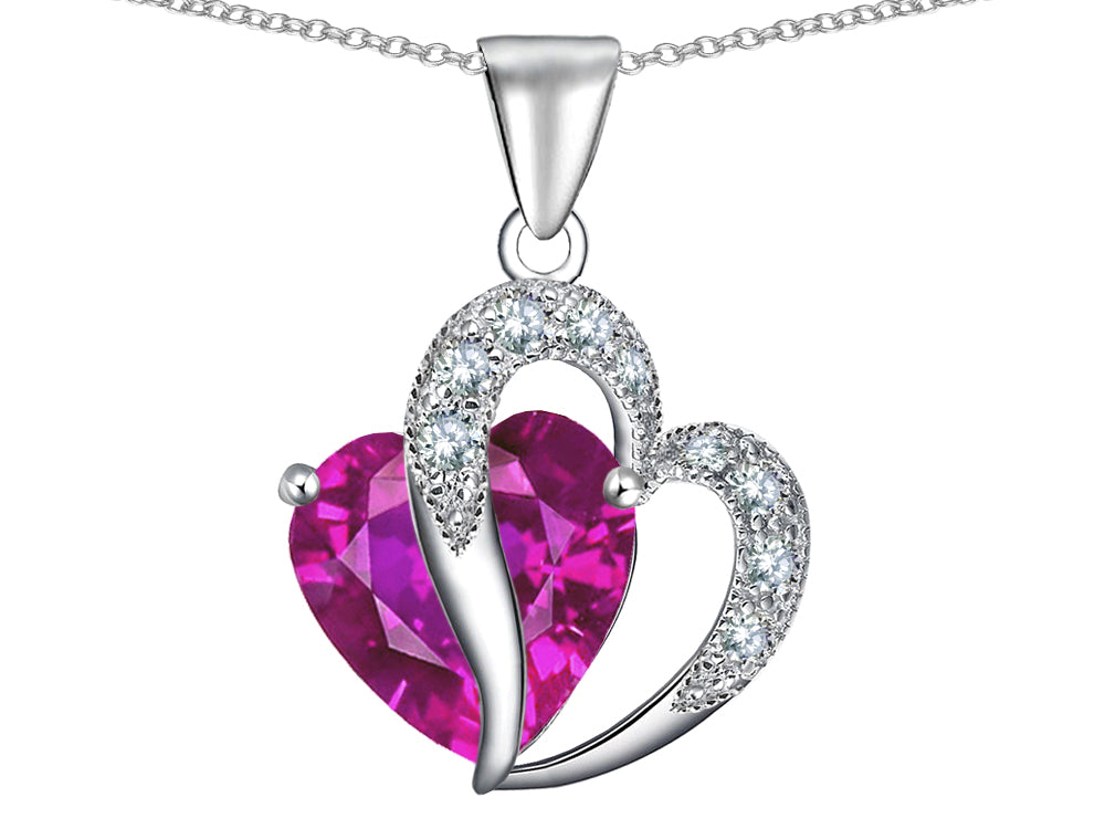 Star K Heart Shape 12mm Created Pink Sapphire Pendant Necklace