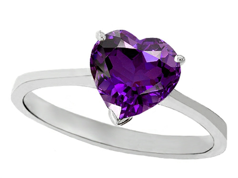Tommaso Design Genuine Amethyst Heart Shape 8mm Solitaire Engagement Ring