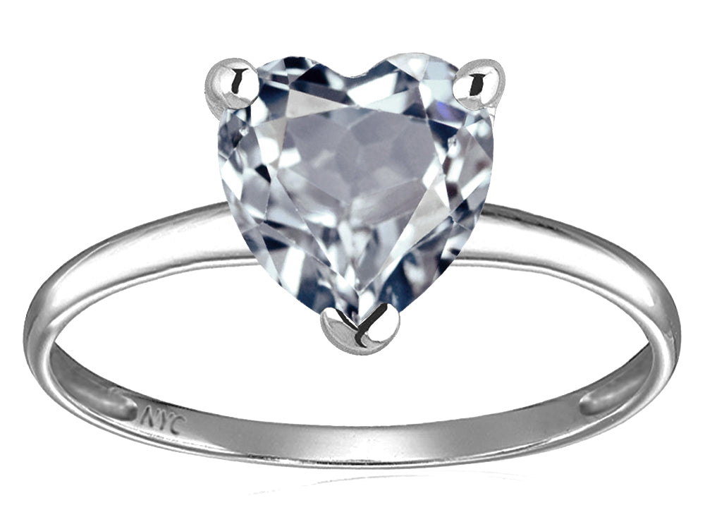 Original Star K Genuine Aquamarine Heart Shape 8mm Solitaire Engagement Ring