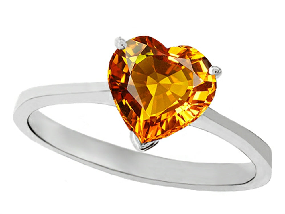 Tommaso Design Genuine Citrine Heart Shape 8mm Solitaire Engagement Ring