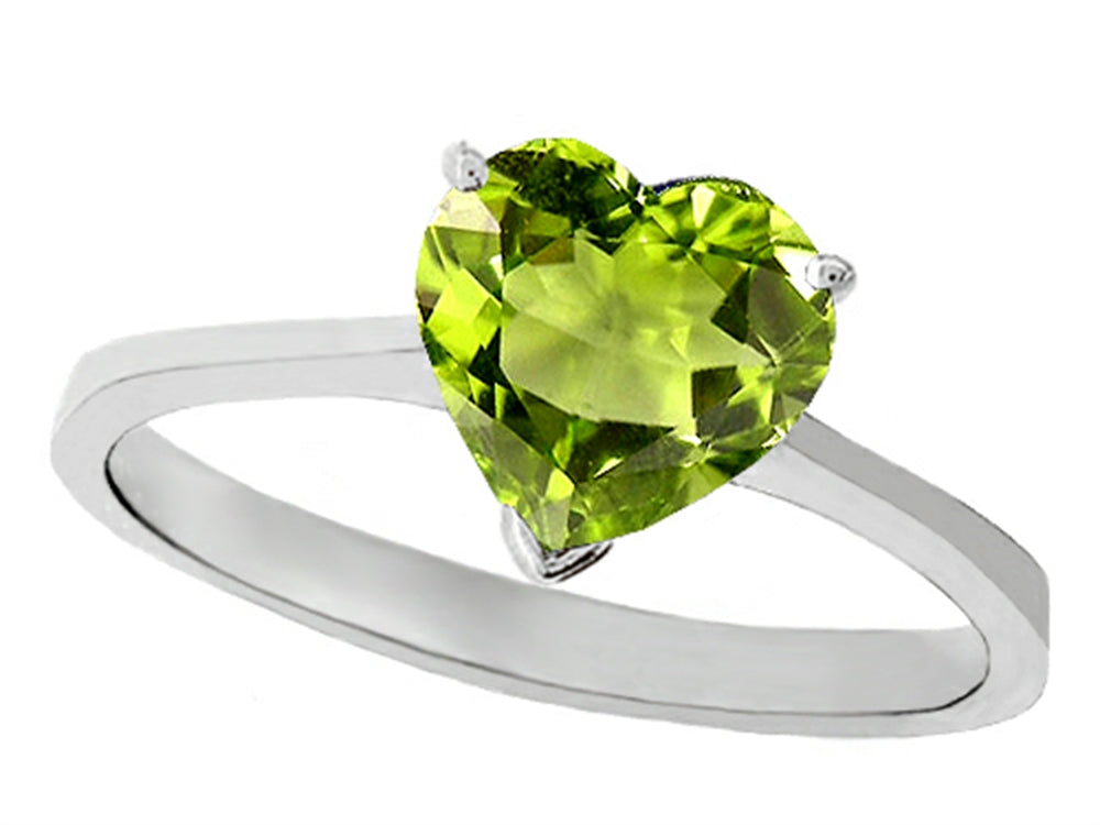 Tommaso Design Genuine Peridot Heart Shape 8mm Solitaire Engagement Ring