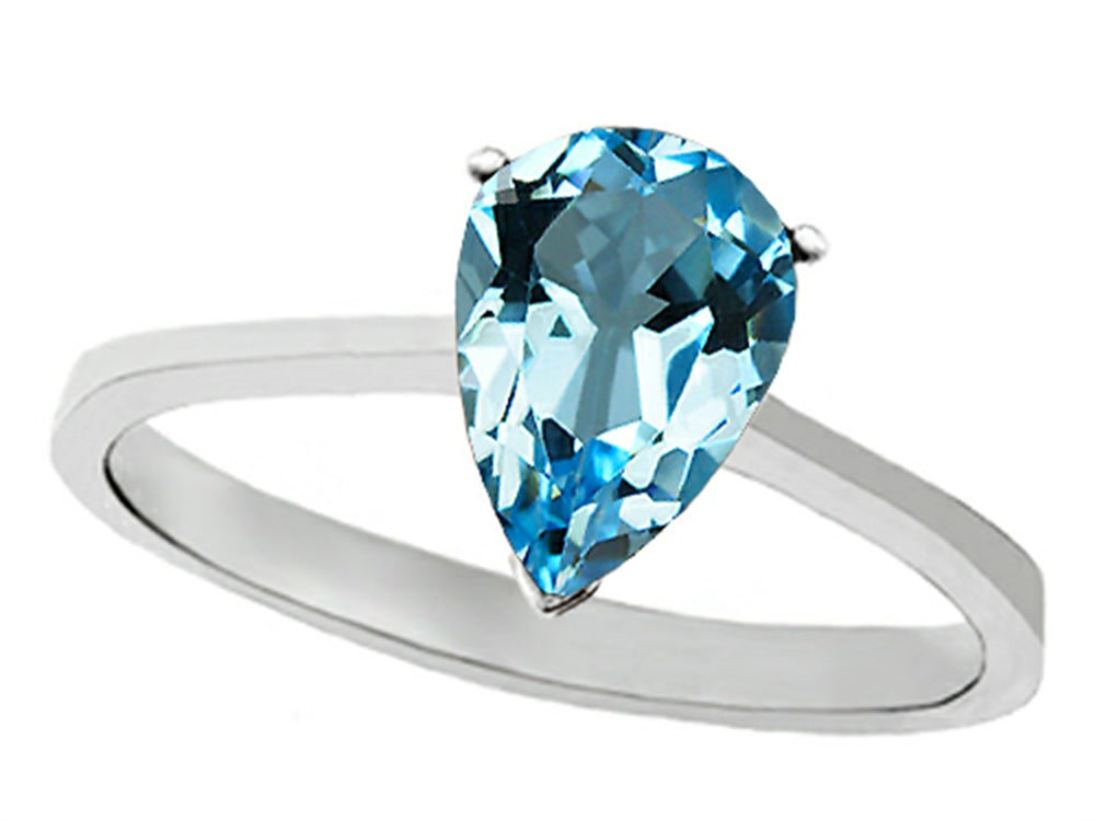 Tommaso Design Genuine Blue Topaz Pear Shape 8x6mm Solitaire Engagement Ring