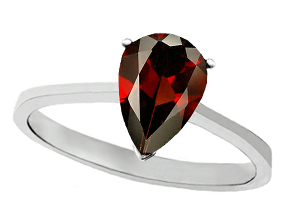 Tommaso Design Genuine Garnet Pear Shape 8x6mm Solitaire Engagement Ring