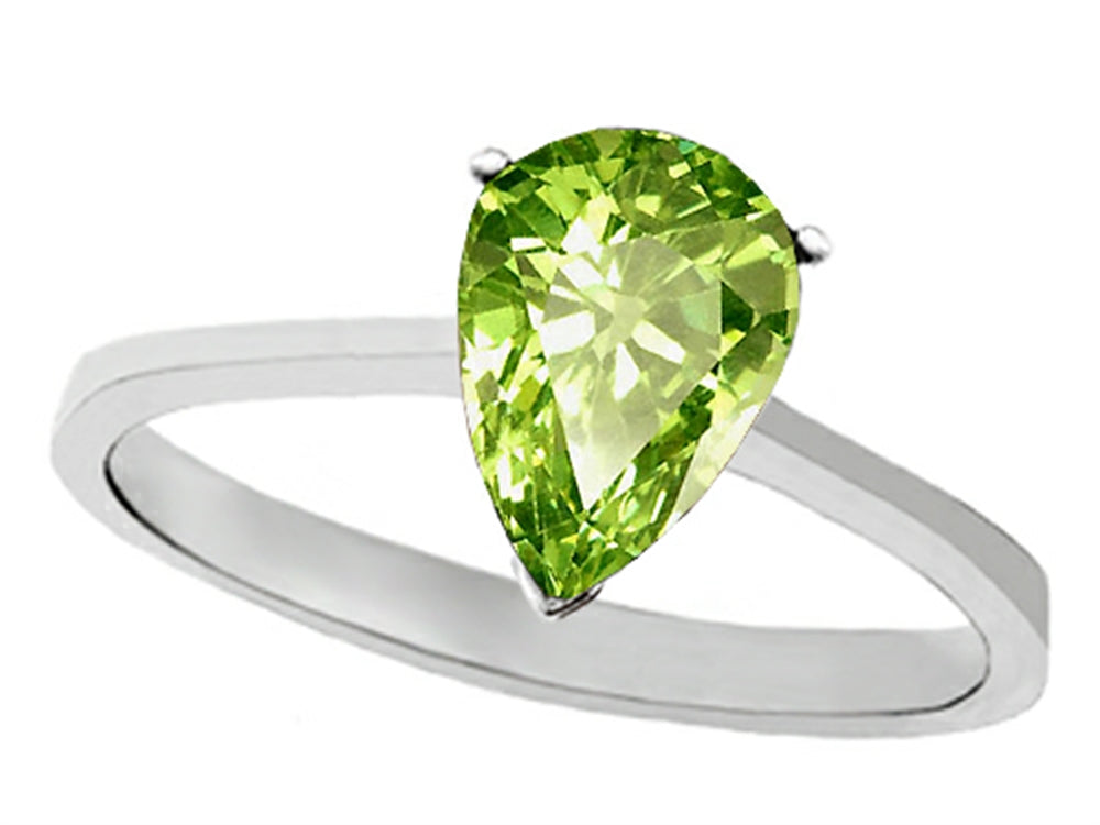 Tommaso Design Genuine Peridot Pear Shape 8x6mm Solitaire Engagement Ring