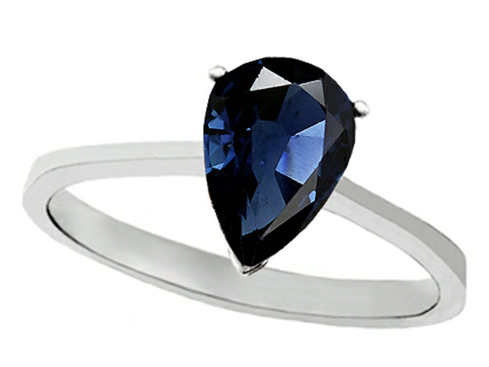 Tommaso Design Genuine Sapphire Pear Shape 8x6mm Solitaire Engagement Ring
