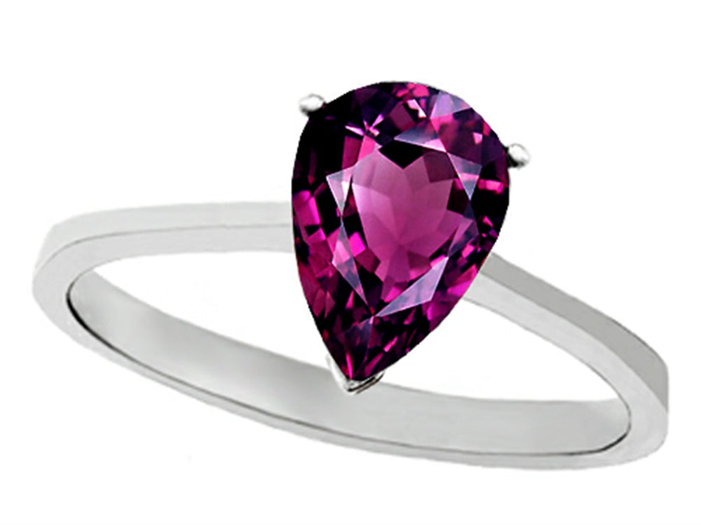 Tommaso Design Genuine Rhodolite Pear Shape 8x6mm Solitaire Engagement Ring