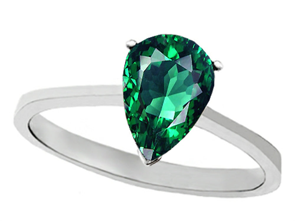Tommaso Design Simulated Emerald Pear Shape 8x6mm Solitaire Engagement Ring