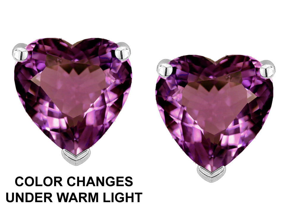 Tommaso Design Heart Shape 7mm Simulated Alexandrite Earrings Studs
