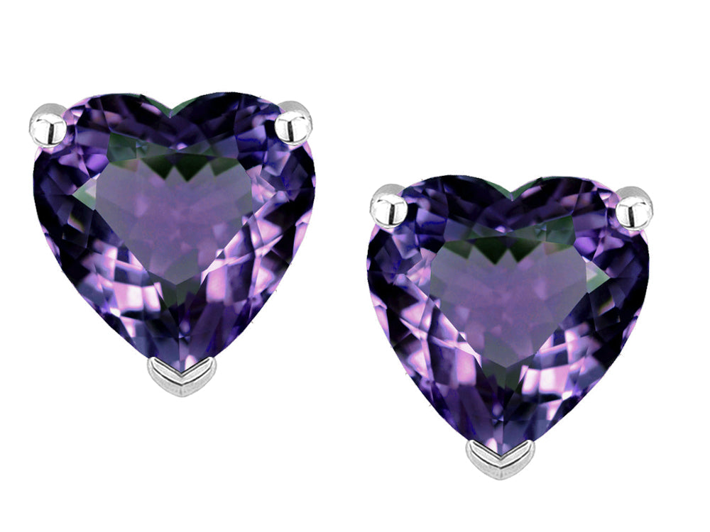 Tommaso Design Heart Shape 7mm Simulated Alexandrite Earrings Studs