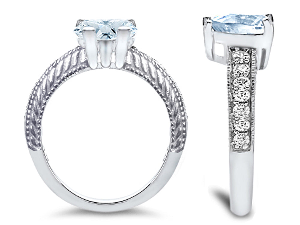 Star K 8mm Heart Shape Simulated Aquamarine Wedding Set