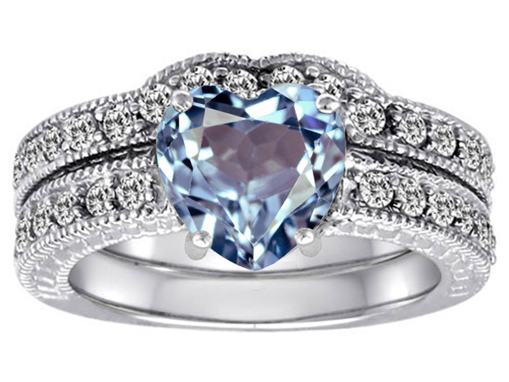 Star K 8mm Heart Shape Simulated Aquamarine Wedding Set