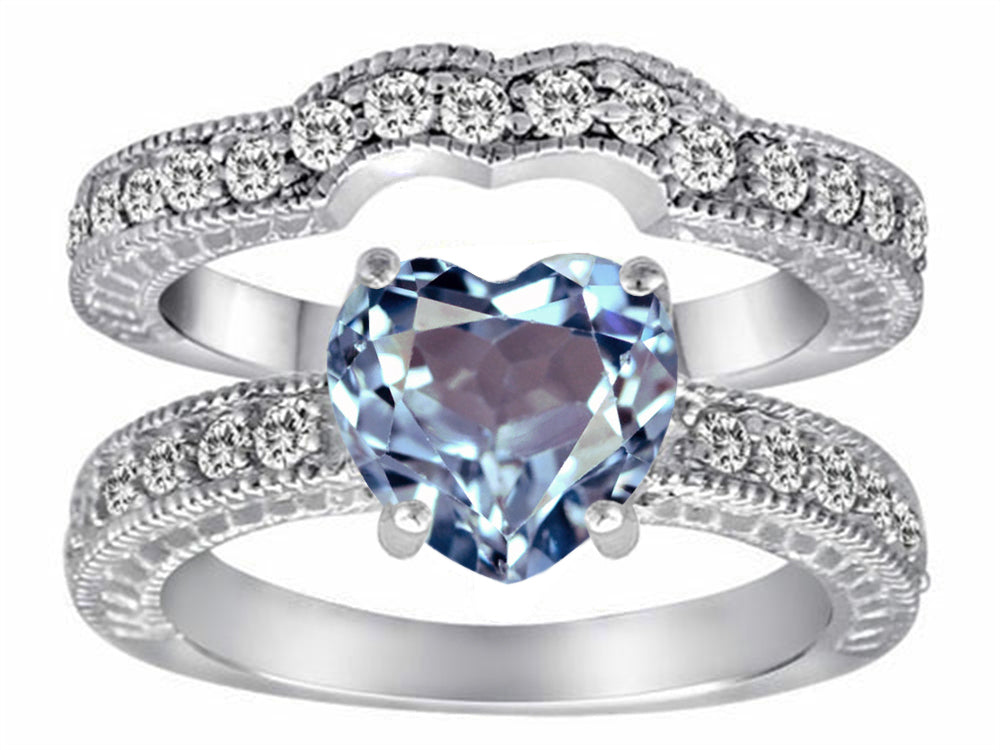 Star K 8mm Heart Shape Simulated Aquamarine Wedding Set