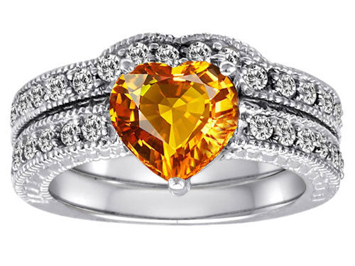 Star K Genuine 8mm Heart Shape Citrine Wedding Set