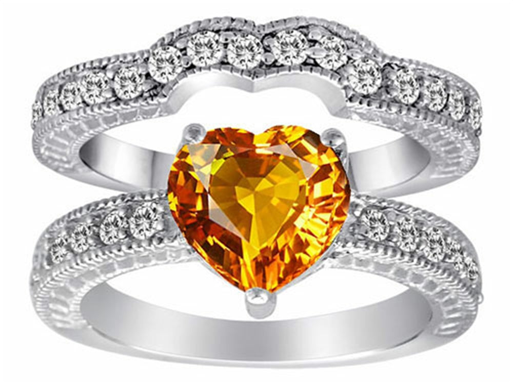 Star K Genuine 8mm Heart Shape Citrine Wedding Set