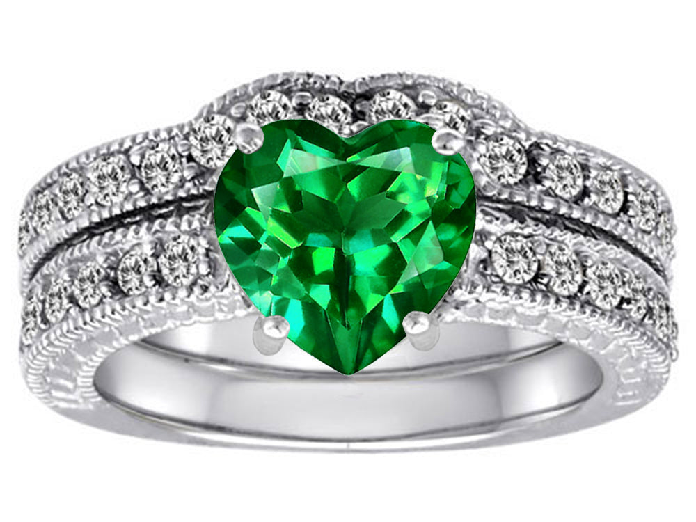 Star K 8mm Heart Shape Simulated Emerald Wedding Set