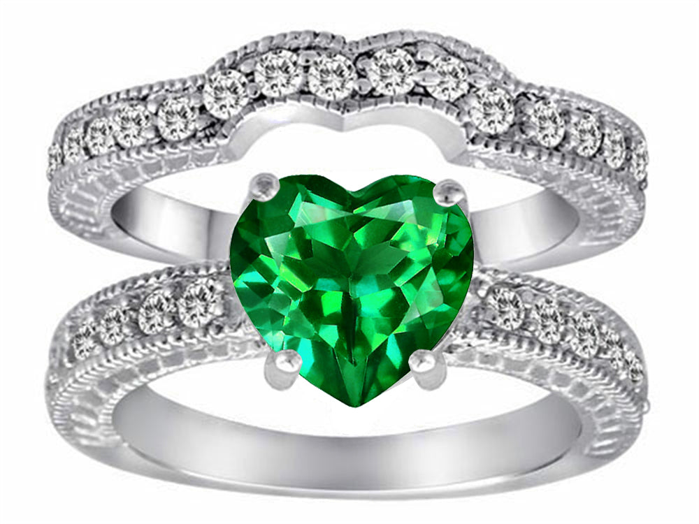Star K 8mm Heart Shape Simulated Emerald Wedding Set
