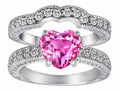 Star K 8mm Heart Shape Created Pink Sapphire Wedding Set