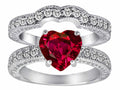 Star K 8mm Heart Shape Created Ruby Wedding Set