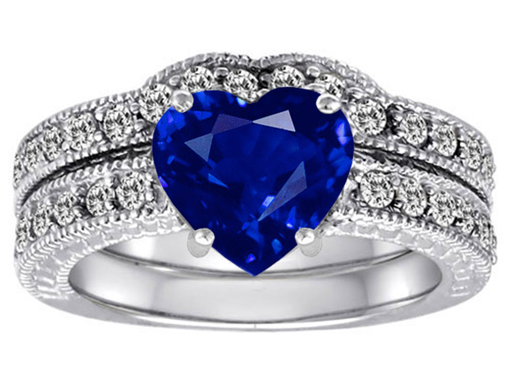 Star K 8mm Heart Shape Created Sapphire Wedding Set