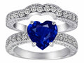 Star K 8mm Heart Shape Created Sapphire Wedding Set