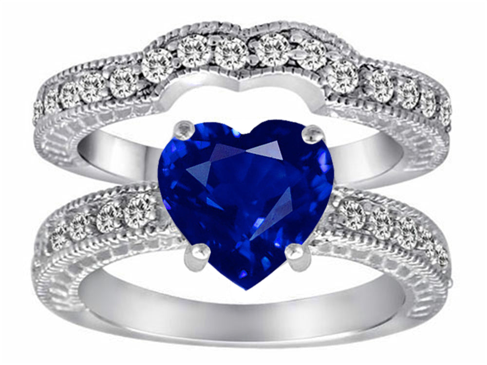 Star K 8mm Heart Shape Created Sapphire Wedding Set