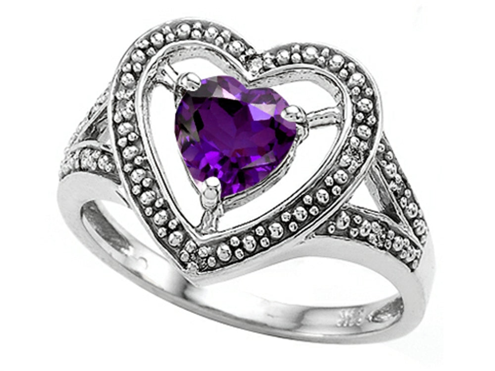 Tommaso Design Heart Shape Genuine Amethyst Ring