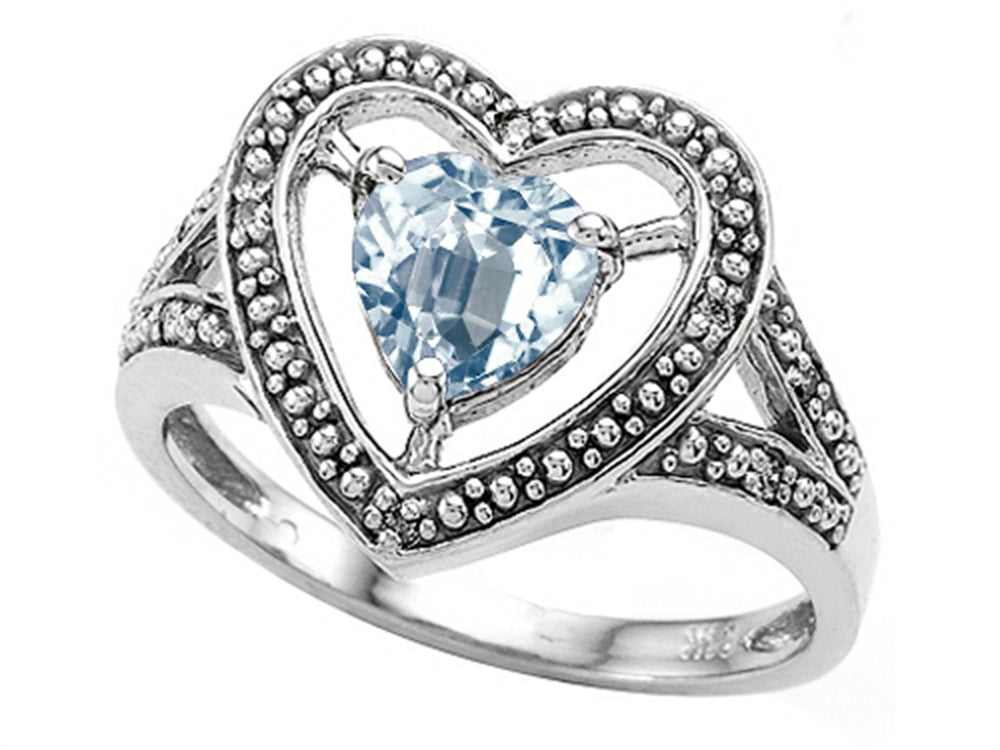 Tommaso Design Heart Shape 6mm Genuine Aquamarine Ring