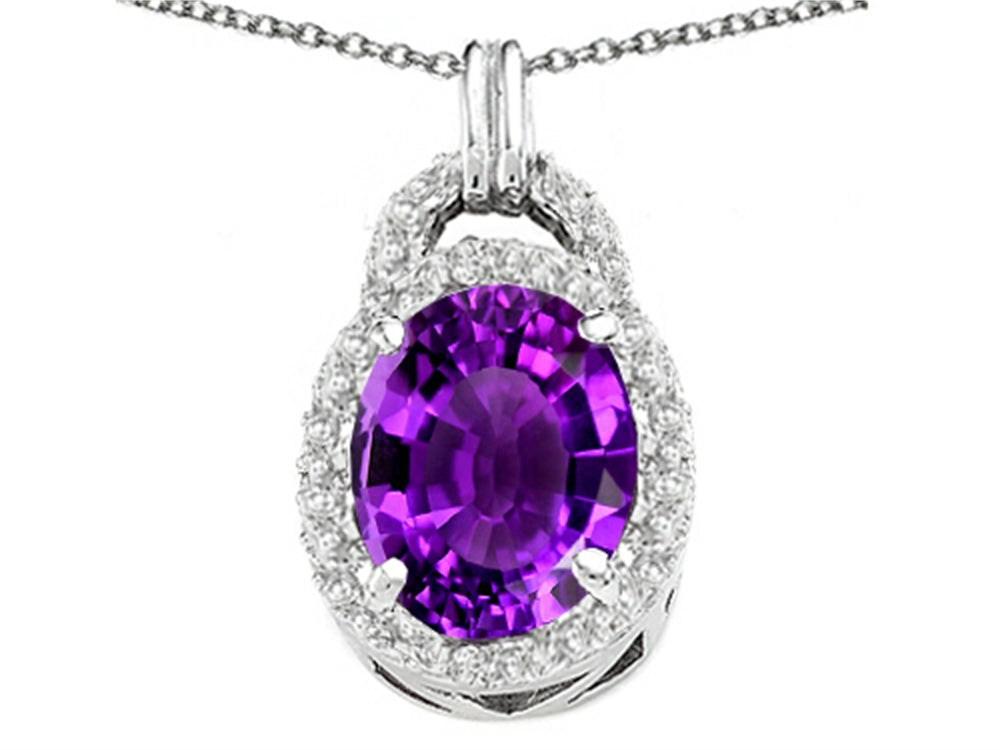 Tommaso Design Oval 10x8mm Genuine Amethyst Pendant Necklace