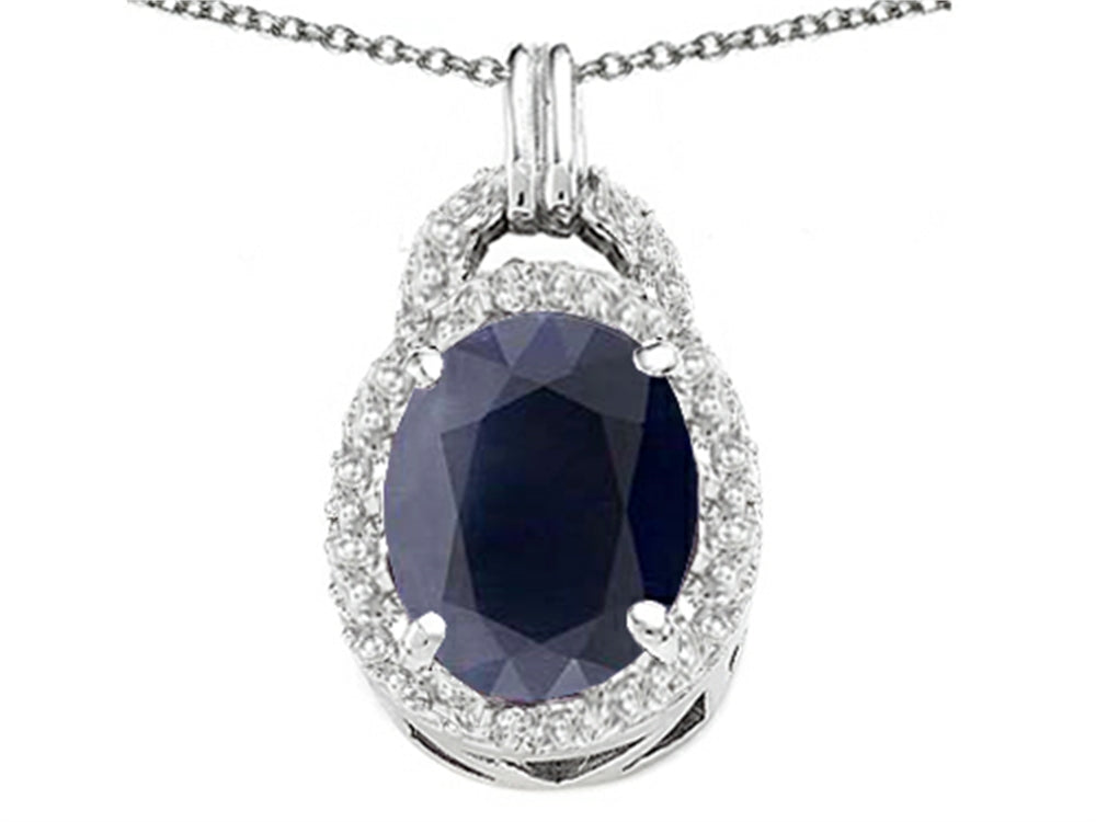 Tommaso Design Oval 10x8mm Genuine Black Sapphire Pendant Necklace