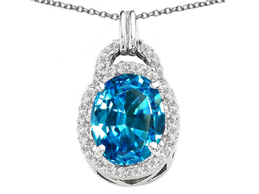 Tommaso Design Oval 10x8mm Genuine Blue Topaz Pendant Necklace