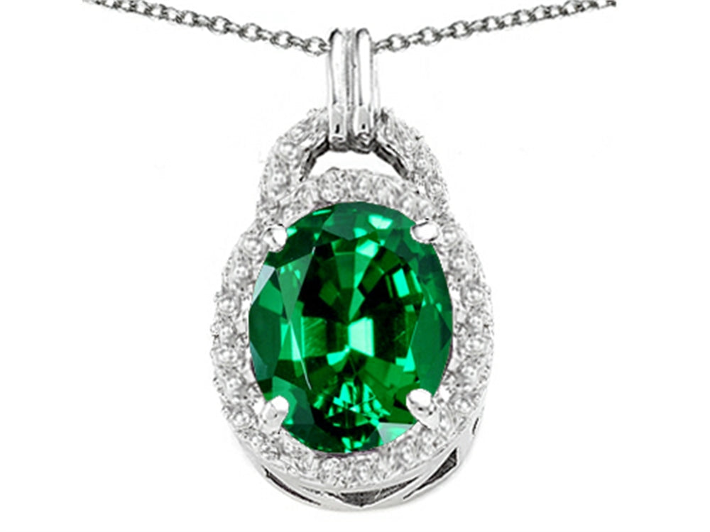 Tommaso Design Oval 10x8mm Simulated Emerald Pendant Necklace