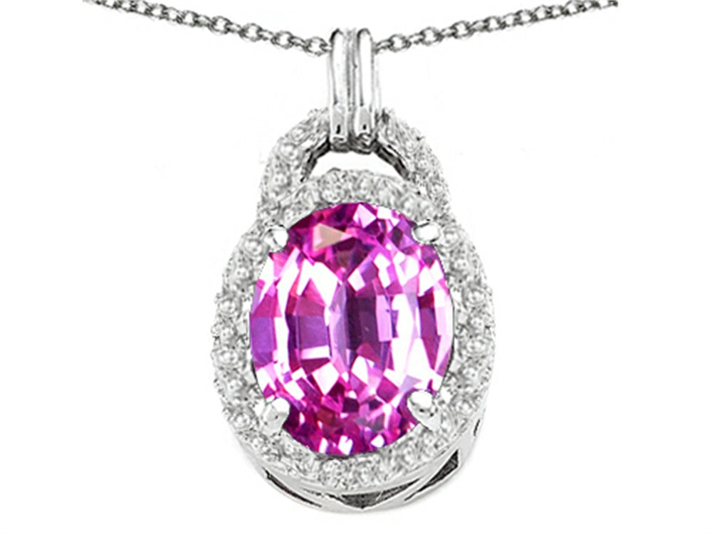Tommaso Design Oval 10x8mm Simulated Pink Tourmaline Pendant Necklace