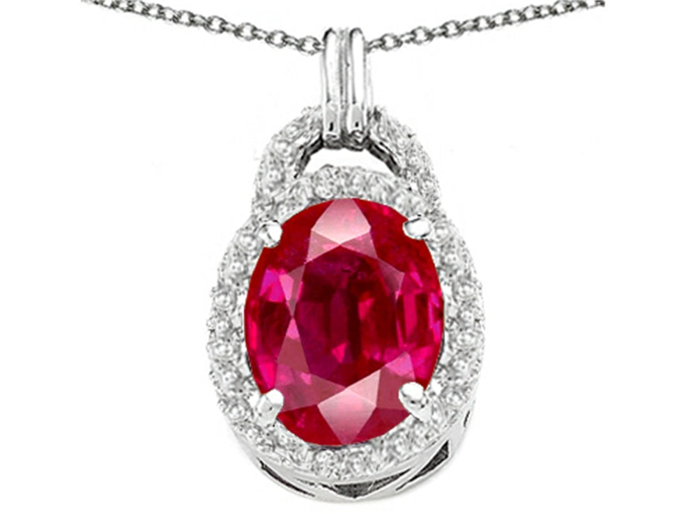 Tommaso Design Oval 10x8mm Created Ruby Pendant Necklace