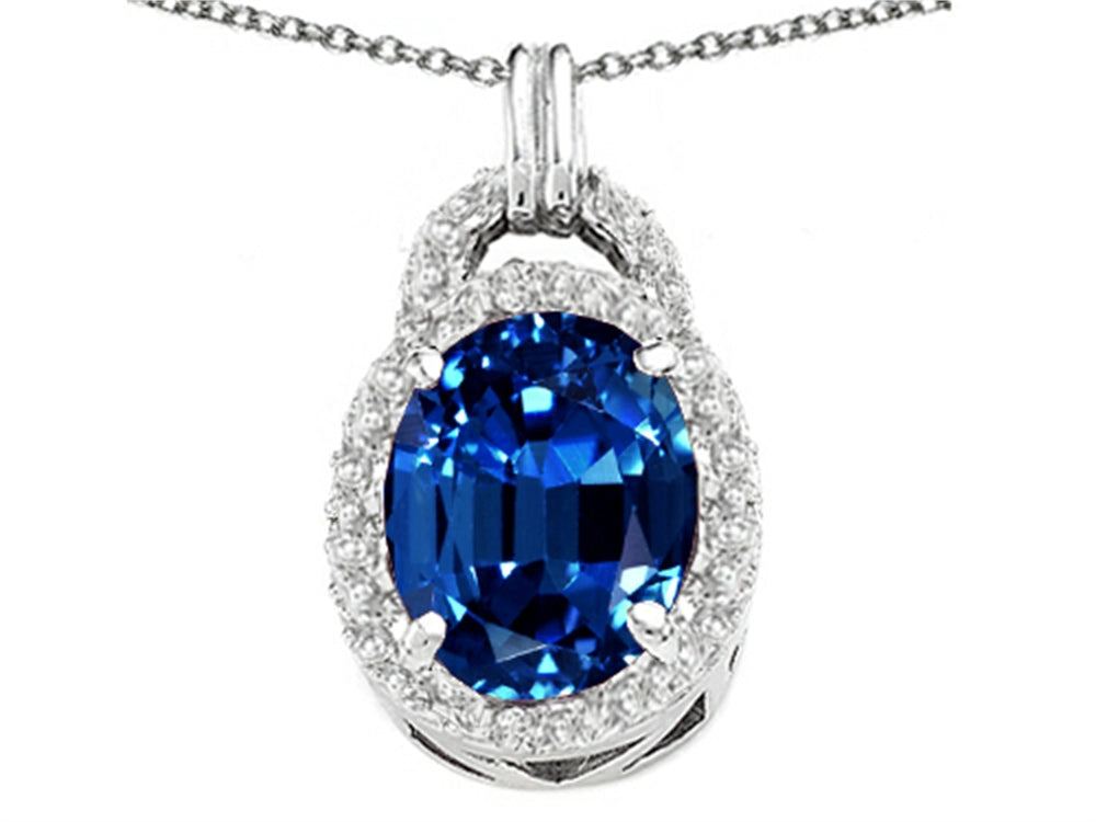 Tommaso Design Oval 10x8mm Created Blue Sapphire Pendant Necklace