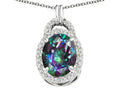 Tommaso Design Oval 10x8mm Mystic Rainbow Topaz Pendant Necklace