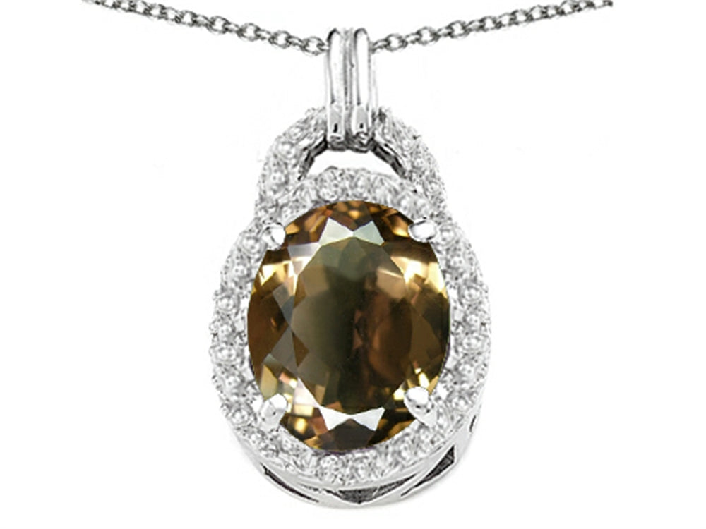 Tommaso Design Oval 10x8mm Genuine Smoky Quartz Pendant Necklace
